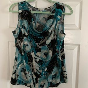 Tahari blue/gray floral sleeveless blouse
